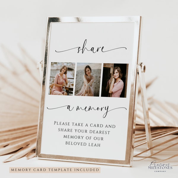 Share a Memory Card Template With Photo, Personalized Favorite Memory, Memorial Card, Keepsake Funeral Card, Guest Book Alternative, FH01