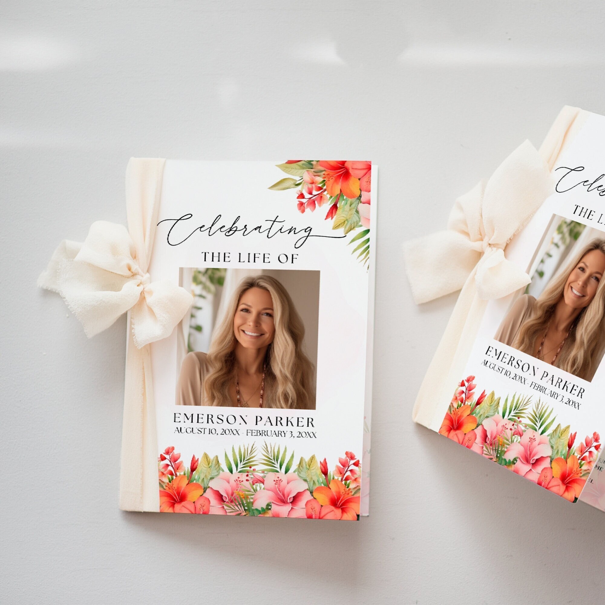 Funeral Program Tropical Template, Floral Design For Woman, Memorial Booklet, Editable Order of Service, Celebration of Life, Flowers, FT2