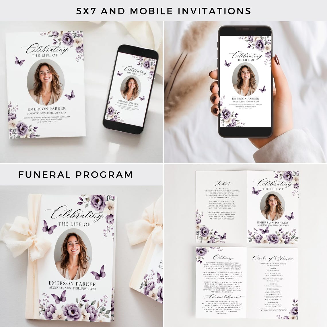 Funeral Bundle Flowers, Editable Celebration of Life Templates ...