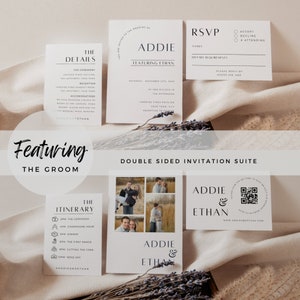 Apresentando o conjunto de convite de casamento do noivo, convite de casamento exclusivo, casamento de noiva, convite de casamento engraçado, MW01, casamento minimalista e moderno, QR