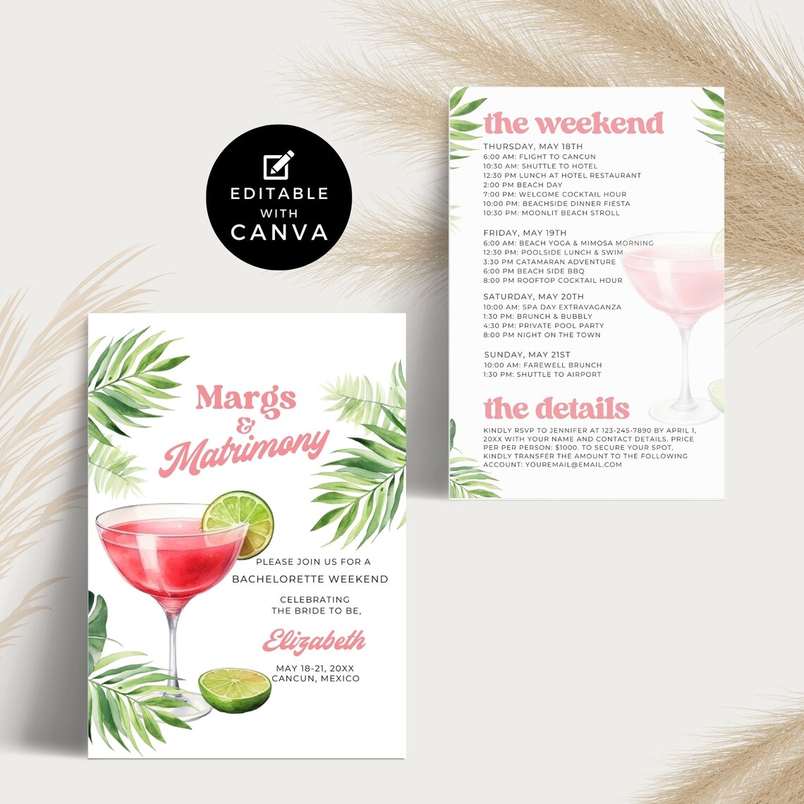Margs and Matrimony Itinerary Template, Bachelorette Weekend Invitation ...