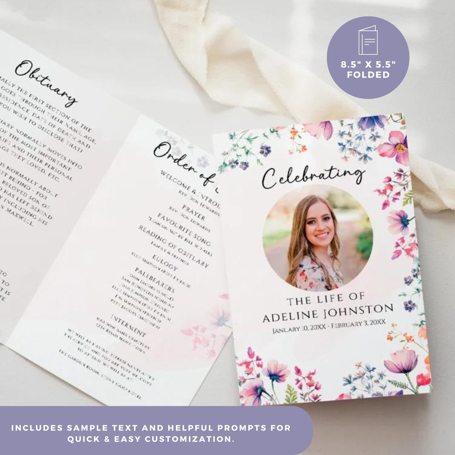 Funeral Bundle Flowers, Editable Celebration of Life Templates ...
