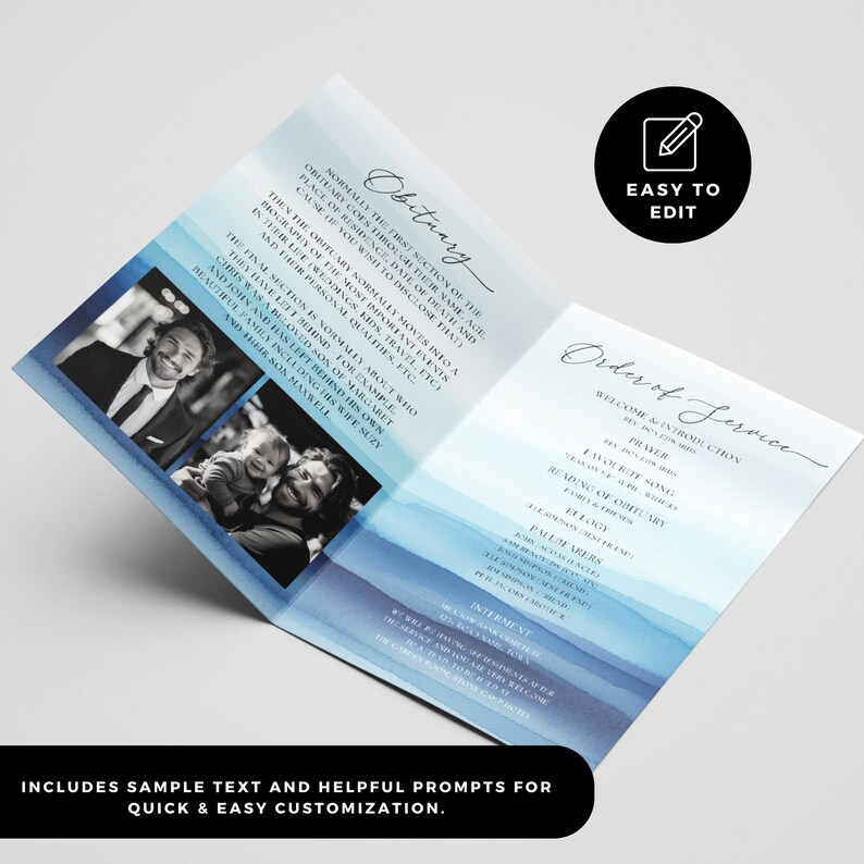 Fish Funeral Program Design Funeral Cards Fishing, Celebration of Life Program Beach, Navy Blue ...