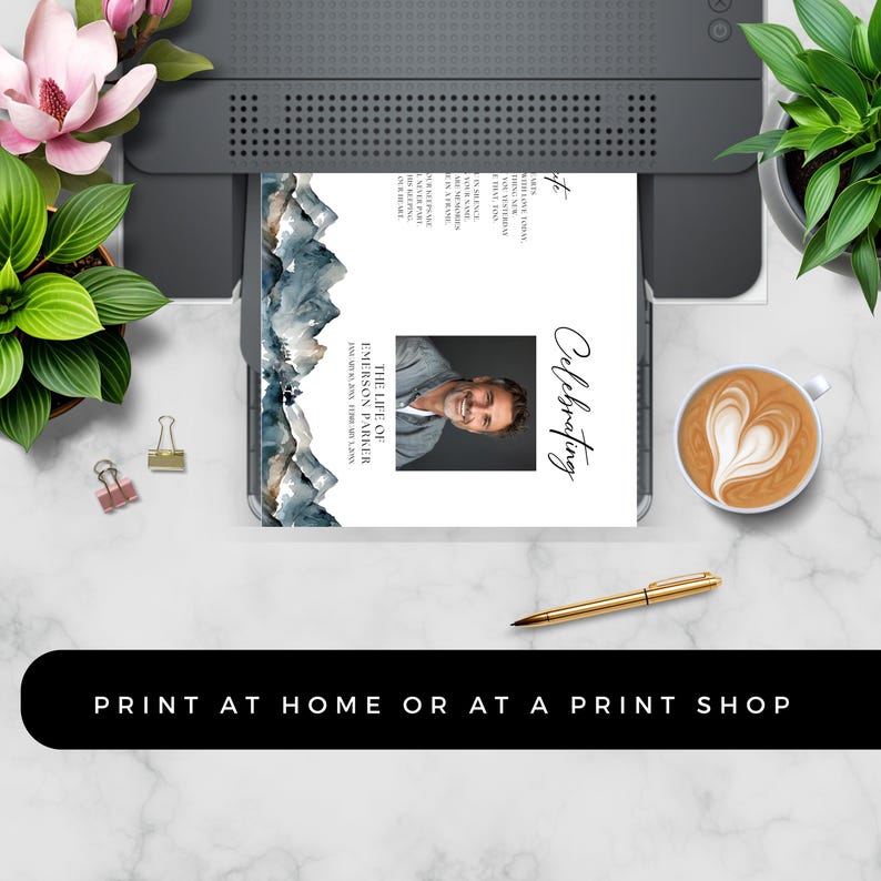 Funeral Program Template Mountain, Editable Announcement Celebration of ...