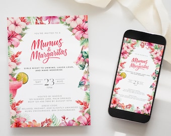 Mumu Party Invitation, Editable Digital Template, Muumuu Margarita Girls Night Invite, Printable Canva, Bachelorette Idea, Tropical, Pink
