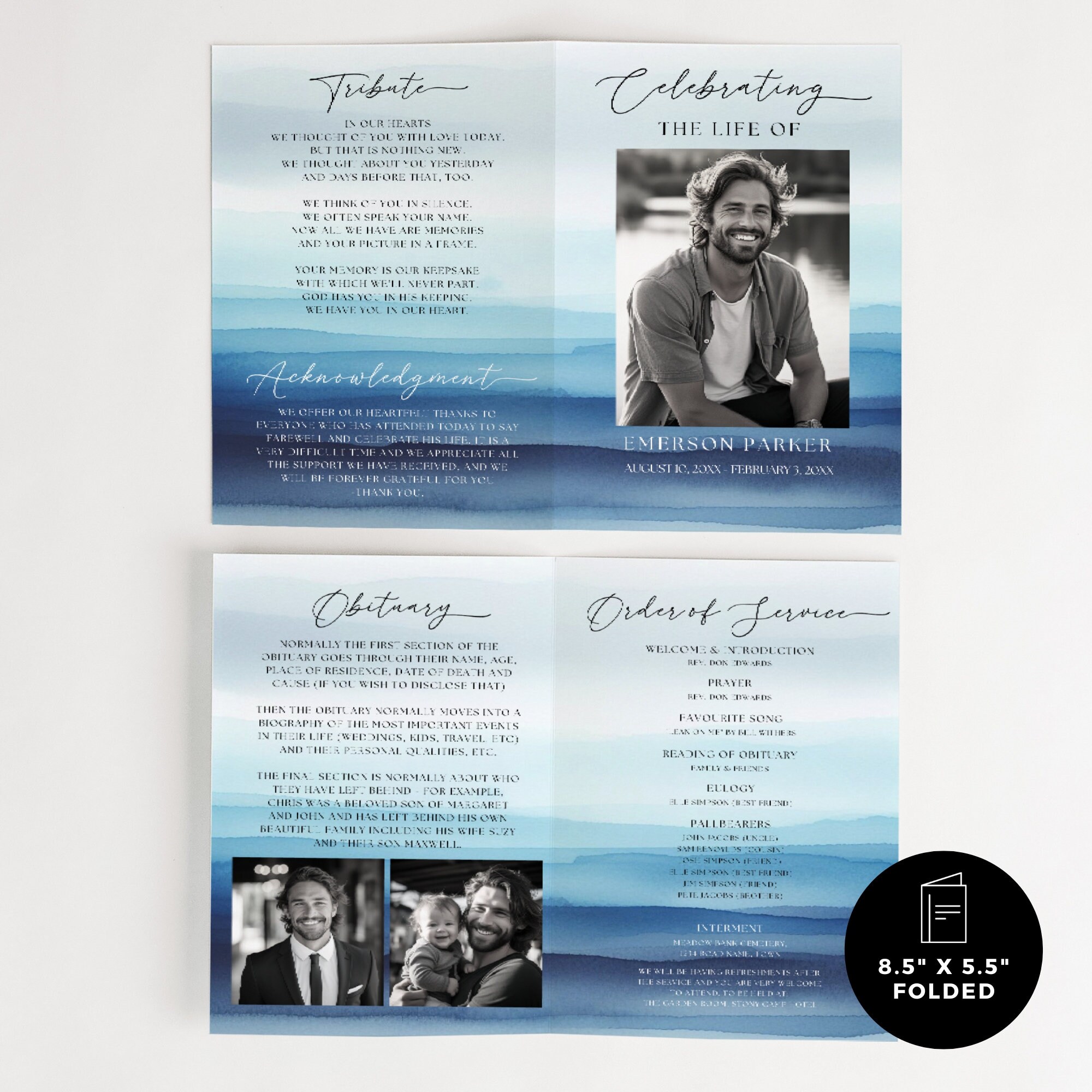 Fish Funeral Program Design Funeral Cards Fishing, Celebration of Life Program Beach, Navy Blue ...