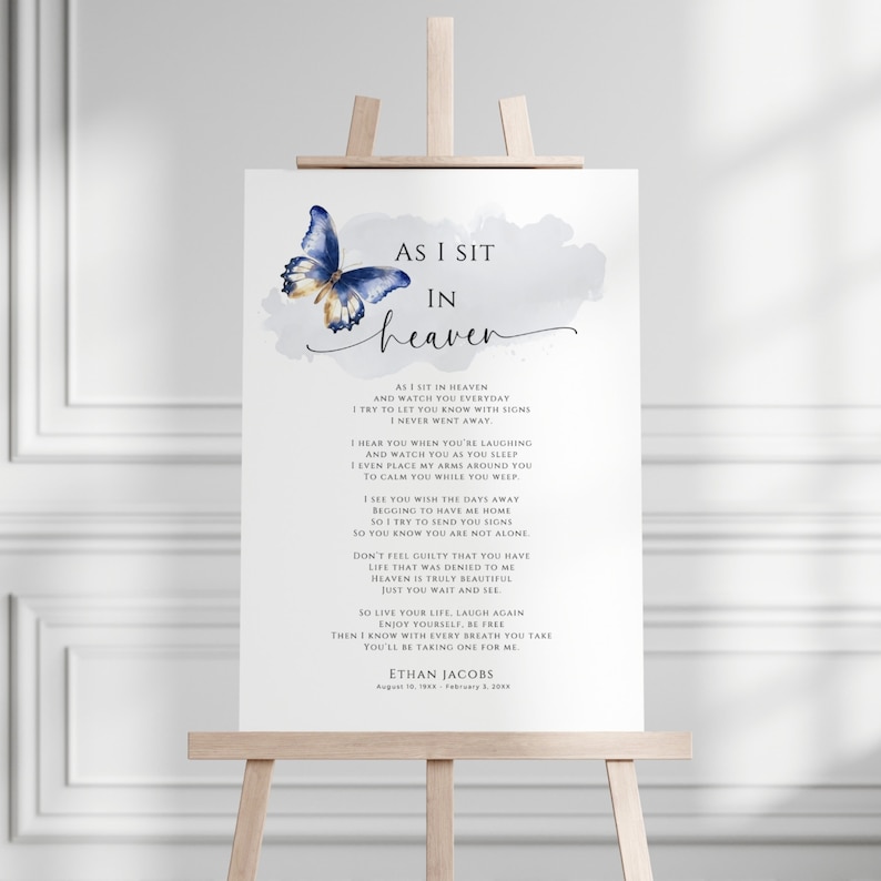 As I Sit in Heaven Butterfly, Memorial Tribute Poem Printable, Instant ...