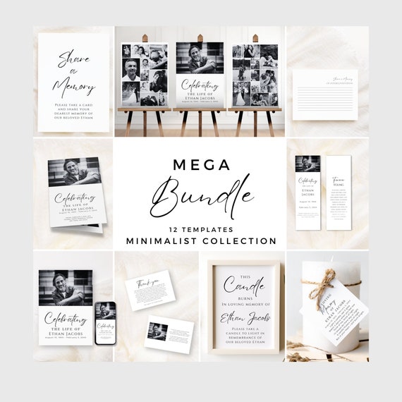 Editable Funeral Bundle, Funeral Program Bundle, Celebration of Life Package, In Loving Memory Suite, Memorial Stationery Set, FM001
