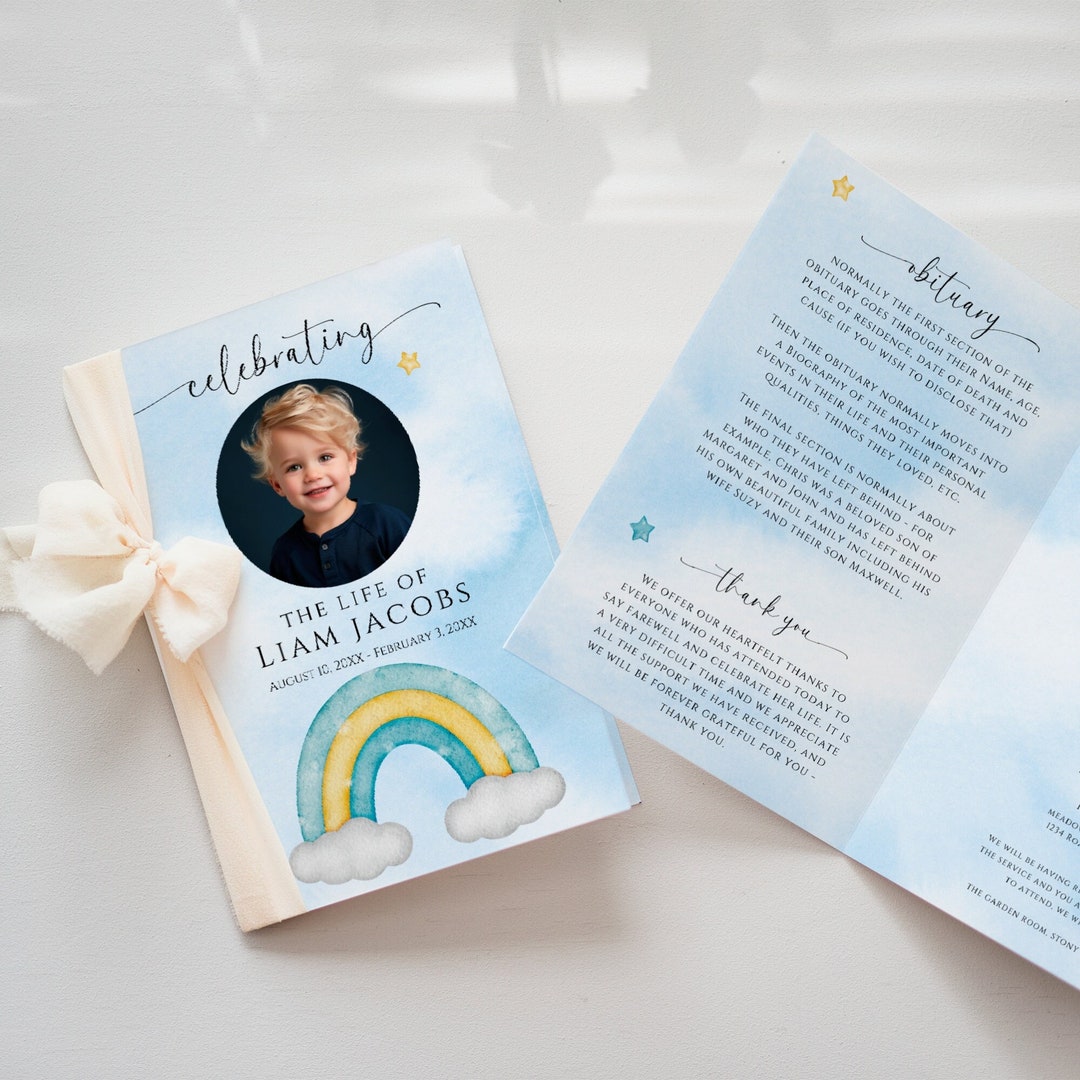 Funeral Program Template for Baby Boy, Editable Program, Celebrating the Life, Printable ...