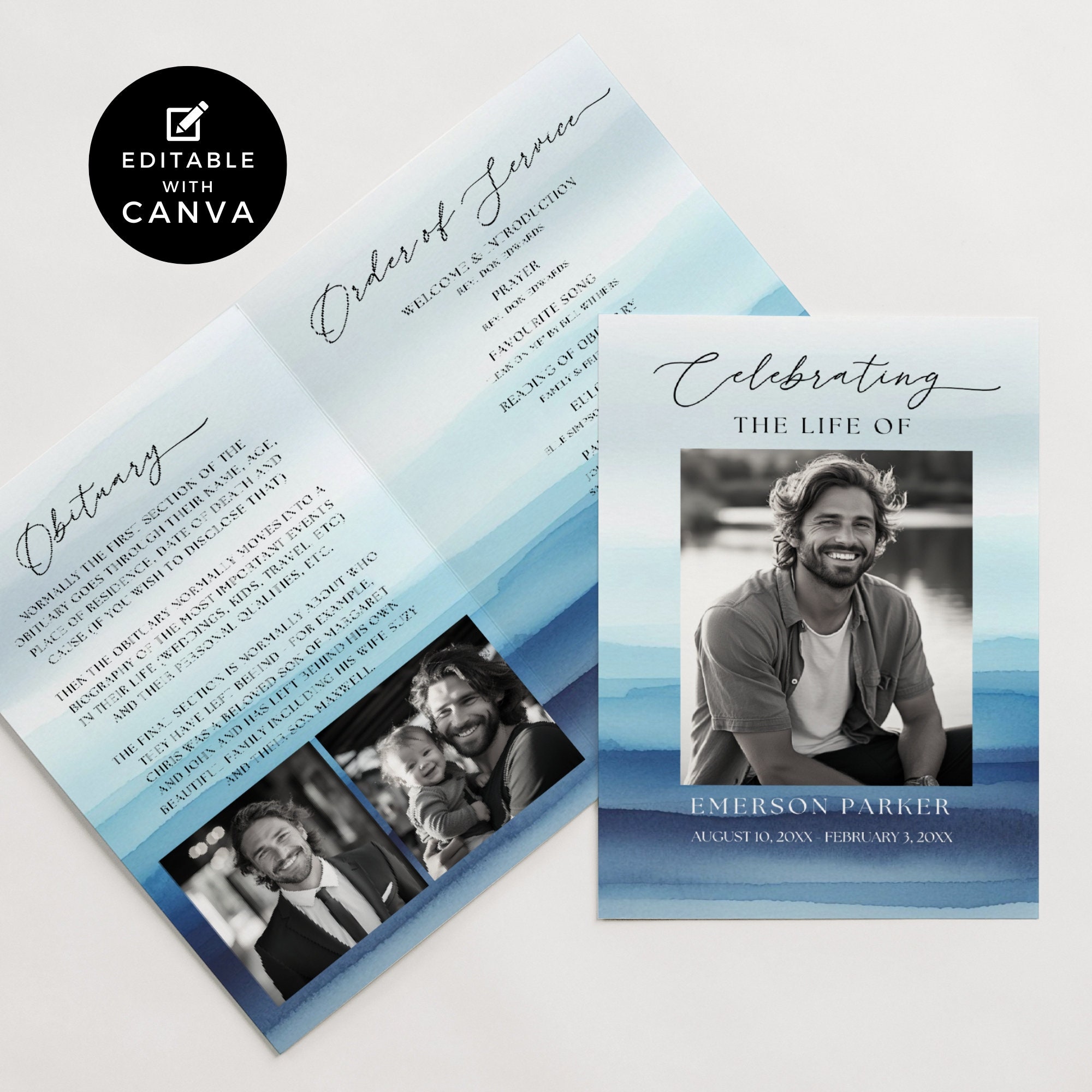 Fish Funeral Program Design Funeral Cards Fishing, Celebration of Life Program Beach, Navy Blue ...
