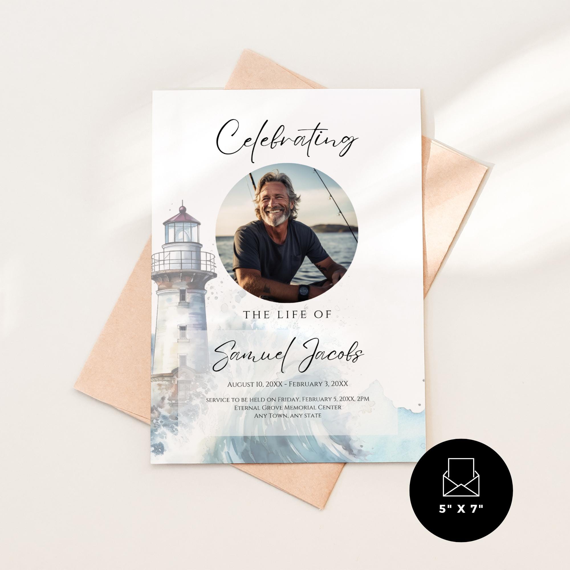 Digital Funeral Invitation Ocean, Printable Announcement, Memorial ...