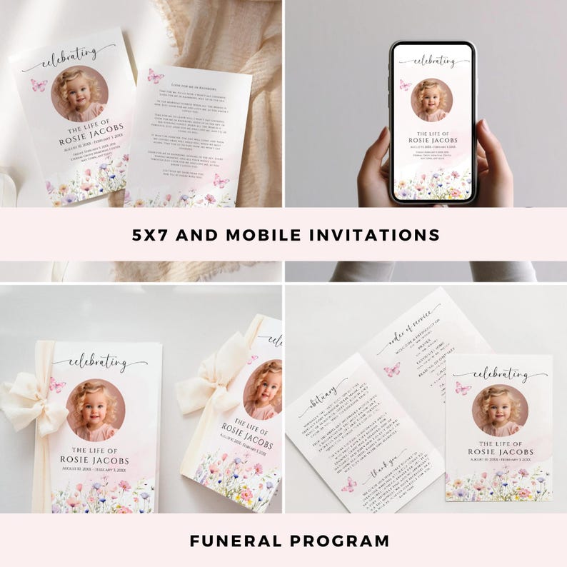 Funeral Bundle Flowers, Editable Celebration of Life Templates ...