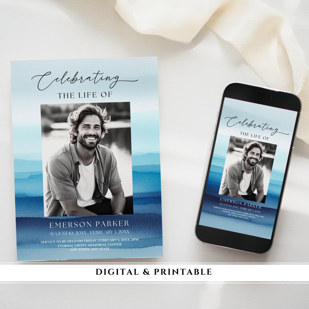 Digital Funeral Invitation Ocean, Printable Announcement, Memorial ...