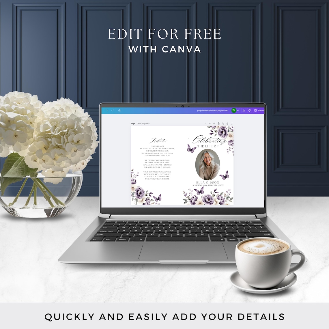 Funeral Bundle Flowers, Editable Celebration of Life Templates ...