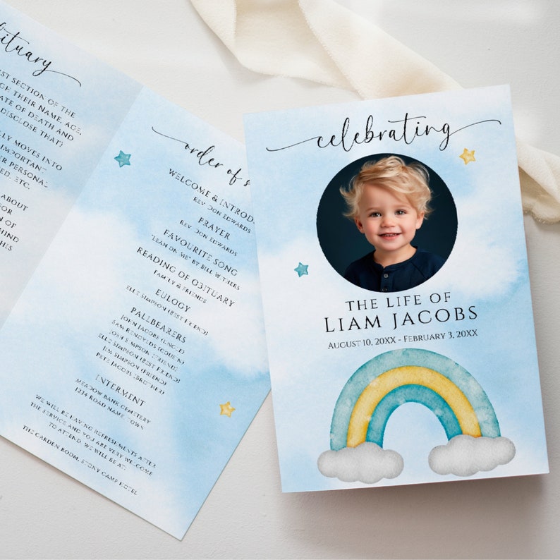 Funeral Program Template for Baby Boy, Editable Program, Celebrating the Life, Printable ...