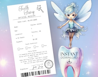Editable Tooth Fairy Receipt | Editable Tooth Fairy Letter | Realistic Tooth Fairy Letter | First Tooth Lost | Printable Certificate | TF02