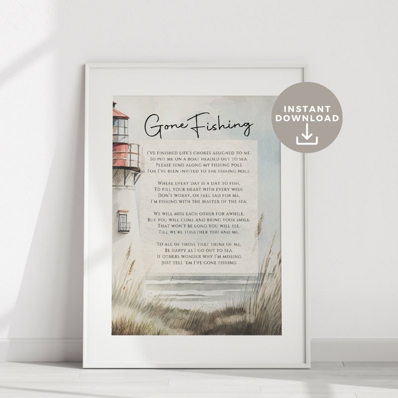 Memorial Sign Fishing, Gone Fishing Funeral Poem, Keepsake for