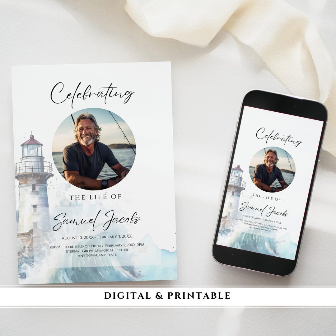 Digital Funeral Invitation Ocean, Printable Announcement, Memorial ...