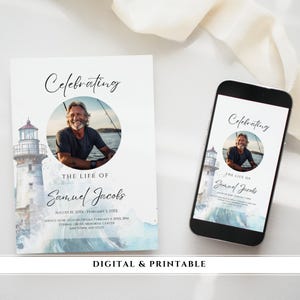 Digital Funeral Invitation Ocean, Printable Announcement, Memorial Invite Flyer, Editable, Celebration of Life Man, Captain, Fisher, WS1