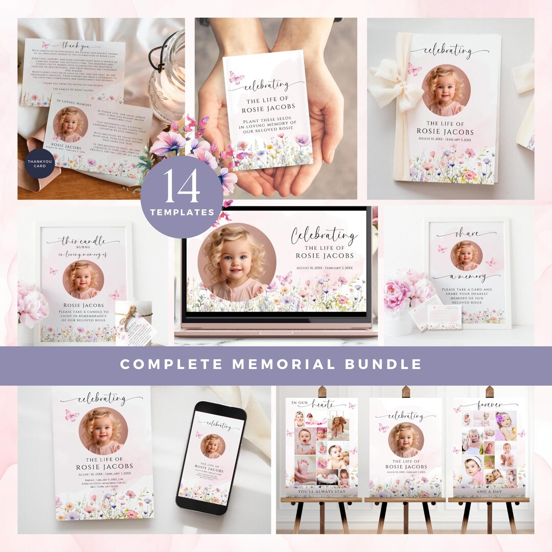 Funeral Bundle Flowers, Editable Celebration of Life Templates ...