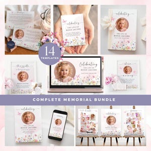 Fiori per funerali, modelli modificabili per celebrare la vita, set digitale stampabile, pacchetto per servizi funebri, Canva, fiori di campo, rosa, WF1