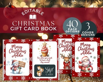 Weihnachtsgeschenkkartenbuch für einen Teenager, bearbeitbare druckbare Vorlage, personalisierte Geschenke für Jugendliche, Kinder, Erwachsene, DIY zum Selbstbauen, rot