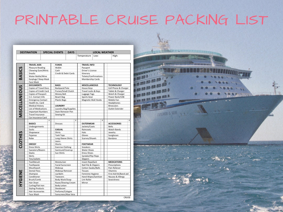 Printable Cruise Vacation Packing List Cruise Organization - Etsy
