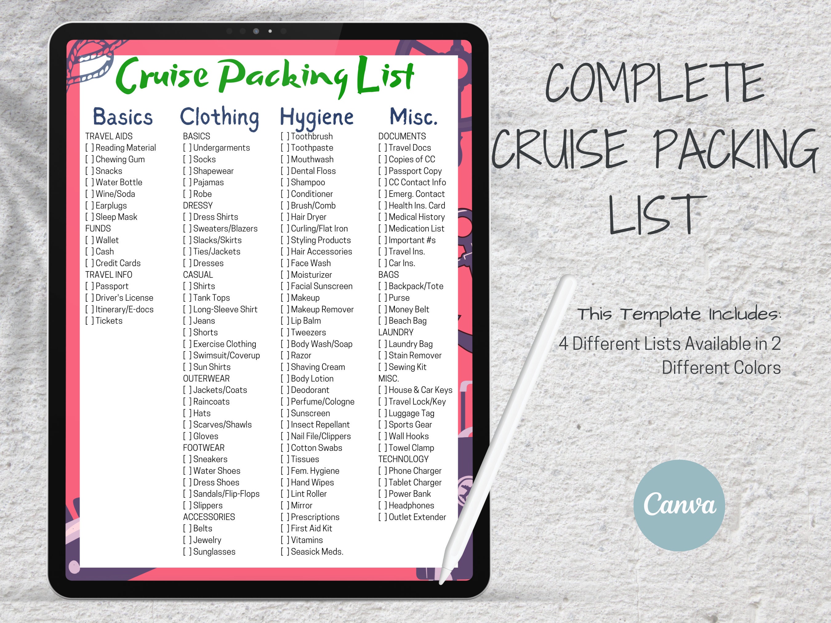 Complete Cruise Packing List Editable in Canva - Etsy