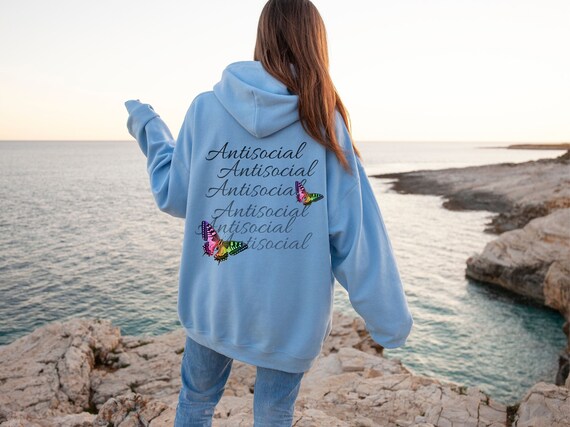 Buy Butterfly Hoodie Tumblr Hoodie Antisocial Butterfly Hoodie Nature Lover Gift Y2k Graphic Hoodie Butterfly Lover Gift Oversized Hoodie Online in India Etsy
