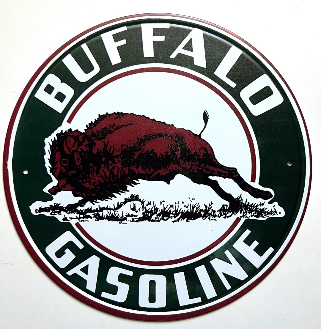 8" Buffalo Gas Oil Rustic Round Metal Sign Man Cave Tin Sign Garage ...