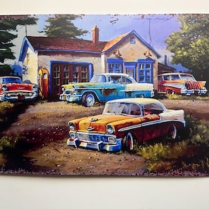 Vecchia auto in metallo decorazione garage regali per uomini decorazione da parete per garage auto arrugginita vecchia casa segno rustico stile vintage 11,75 "X7,75"