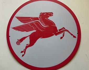 Mobilgas 12" Rustic Round Metal Sign Man Cave Tin Sign Garage Sign ...