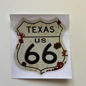 Route 66 Vinyl Sticker Rustic Mancave Garage Bar 4.5&quot;x4&quot; Texas US 66