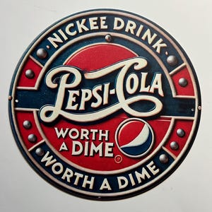 8" Round Pepsi Cola Tin Metal Sign Pepsi Decor Garage Wall Decor for Garage Rustic Vintage Style Sign Soda Pop Gifts for Soda Lovers