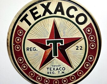 Texaco 8" Rustic Round Metal Sign Man Cave Tin Sign Garage Sign Gifts ...