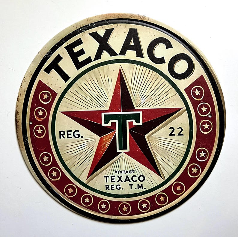 8" Texaco Rustic Round Metal Sign Man Cave Tin Sign Garage Sign Gifts ...