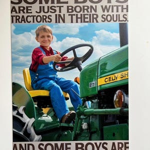 Boys and Tractors Poster Tin Metal Sign Farm Art Wall Decor for Farmhouse Garage Rustic Vintage Style 12&quot;x8&quot; Tractor Art Garden Country Boy