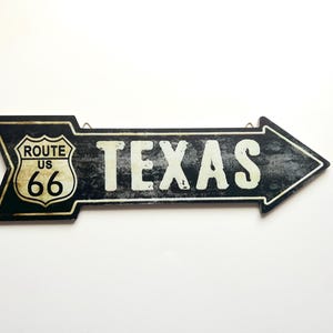 Texas Arrow Route 66 Segnale stradale in legno Decorazione vintage Decorazione da parete per cartello da garage Stile vintage rustico 13,5"x4,5" Vecchio cartello stradale