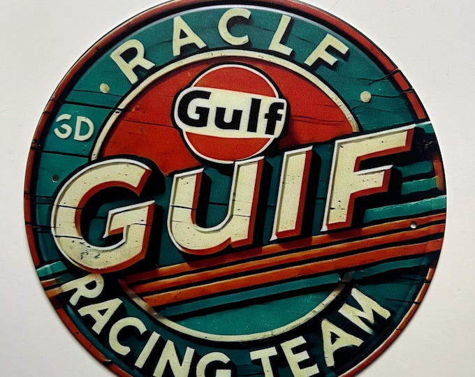 Gulf Oil Logo Gasoline 8" Metal Sign Motor Oil Racing Team Gas Station ...