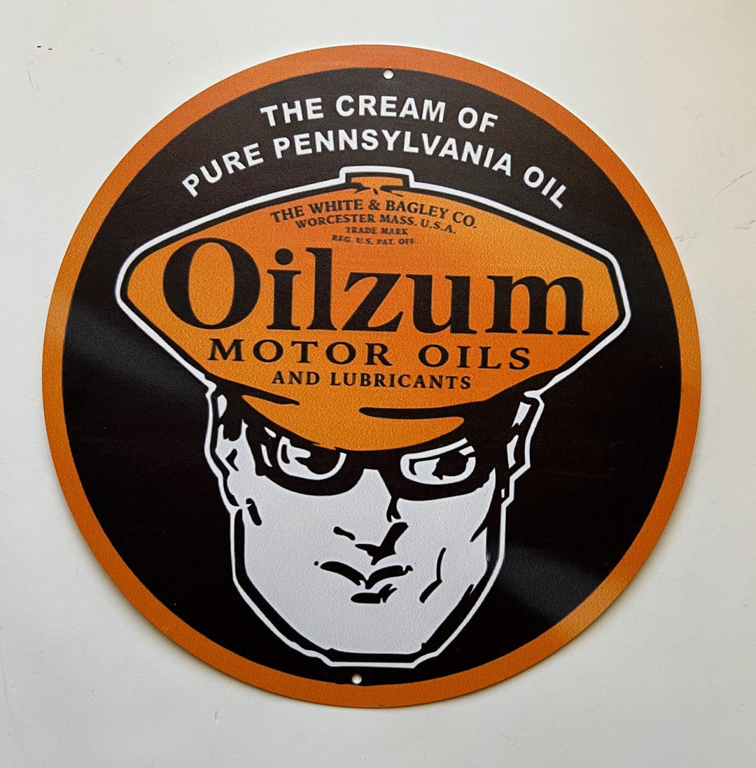 Oilzum Oil 8" Rustic Round Metal Sign Man Cave Tin Sign Garage Sign ...
