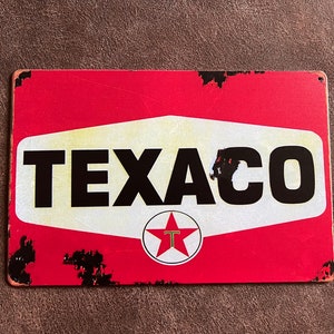 Texaco 11&quot;x7&quot; Rustic Round Metal Sign Man Cave Tin Sign Garage Sign Gifts for Men Wall Decor for Garage Vintage Style Texaco Petroleum