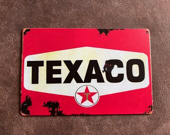 Texaco 11"x7" Rustic Round Metal Sign Man Cave Tin Sign Garage Sign ...