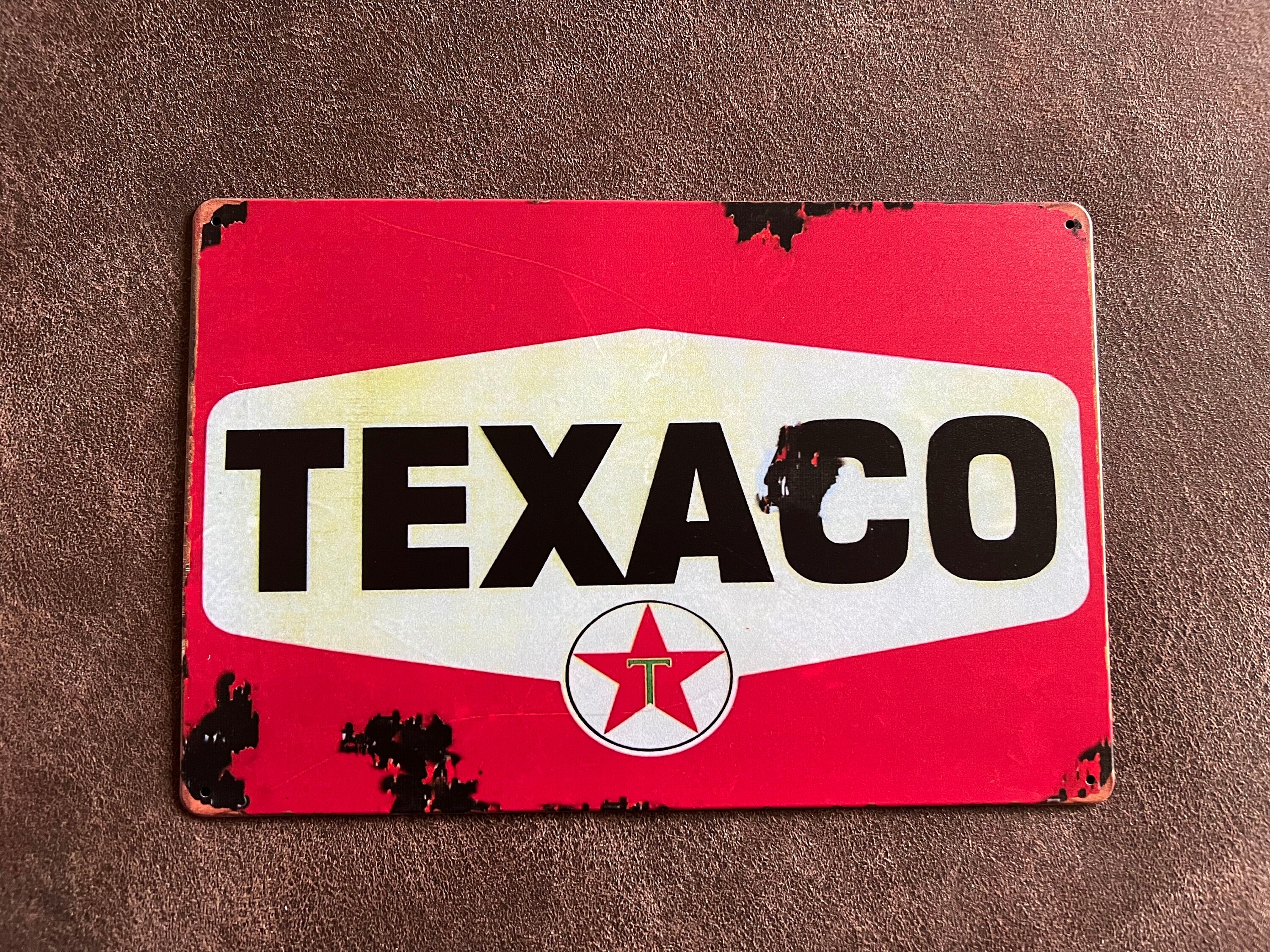 Texaco 11"x7" Rustic Round Metal Sign Man Cave Tin Sign Garage Sign ...