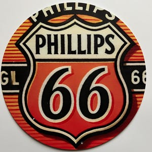 Cartello rustico rotondo in metallo Phillips Route 66 da 8 pollici, cartello in latta per caverne maschili, cartello da garage, regalo per uomo, decorazione da parete per garage, cartello in stile vintage per olio motore