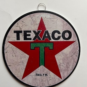 Texaco 8&quot; Rustic Round Metal Sign Man Cave Tin Sign Garage Sign Gifts for Men Wall Decor for Garage Vintage Style Texaco Petroleum Products