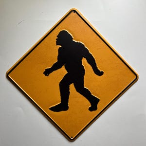 Sasquatch Big Foot Yeti Diamond Sign Yellow Black Sasquatch Decor Tin Sign Rustic Metal Sign Embossed Vintage Style Sign Big Foot Profile