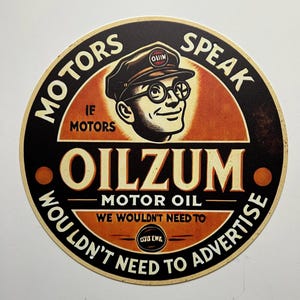 Oilzum Olio 8" Cartello in metallo rotondo rustico Cartello in latta Cartello da garage Regali per uomini Decorazione da parete per garage Stile vintage Cartello olio Motore Metallo Arte da giardino