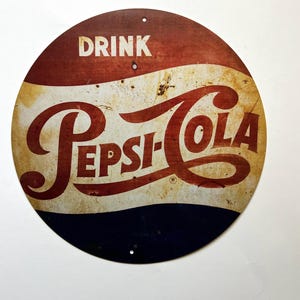 Letrero de hojalata de Pepsi Cola redondo de 8 pulgadas, decoración de pared de garaje de Pepsi, letrero rústico de estilo vintage, regalo de refresco para amantes de los refrescos
