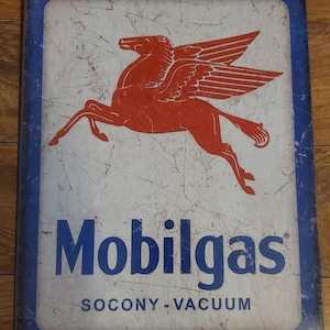 Mobilgas Sign Oil Gas Station Mancave Decor Tin Sign 15 3/4" X 12 1/2" Rustic Garage Shop