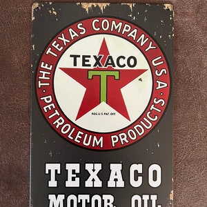 Texaco Motor Oil Tin Metal Sign Man Cave Decor Garage Gifts for Men Wall Decor for Garage Rustic Vintage Style 11.75&quot;X7.75&quot; Rectangle